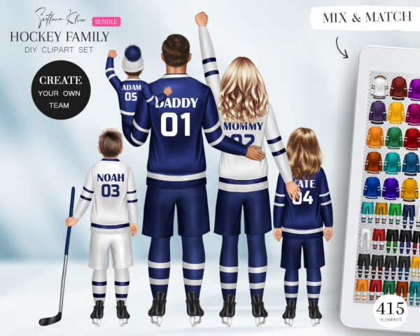 Hockey Family Clip Art, Custom Family