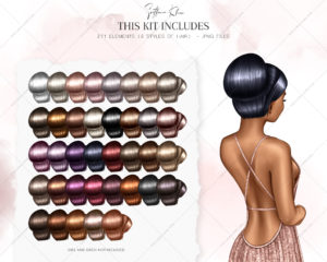 Glam Hairstyles Addon Clip Art, Half-Side View