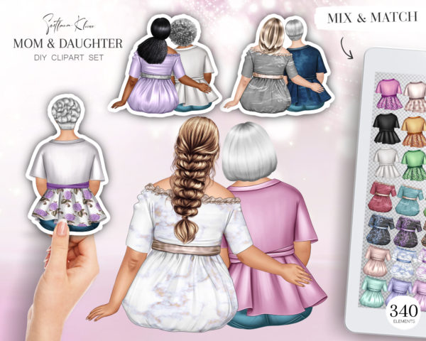 Mom and Daughter Clipart, Plus Size Girls