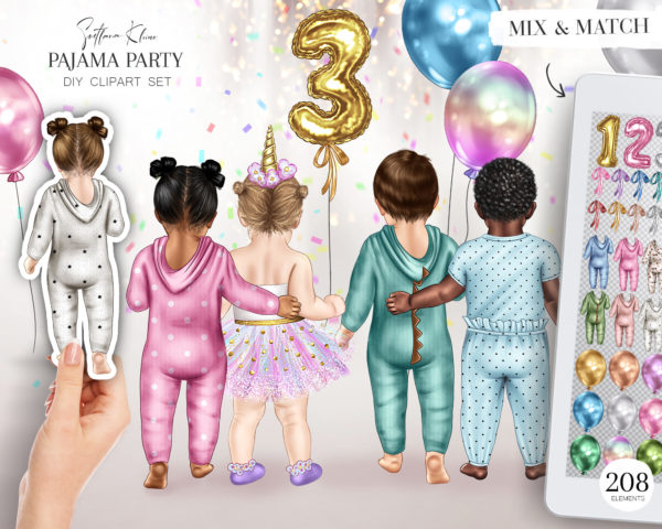 Kids in Pajamas Clipart, Birthday Clip Art