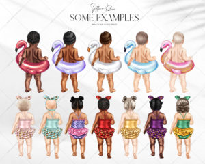 Summer Babies Clip Art, Kids in Swimsuits