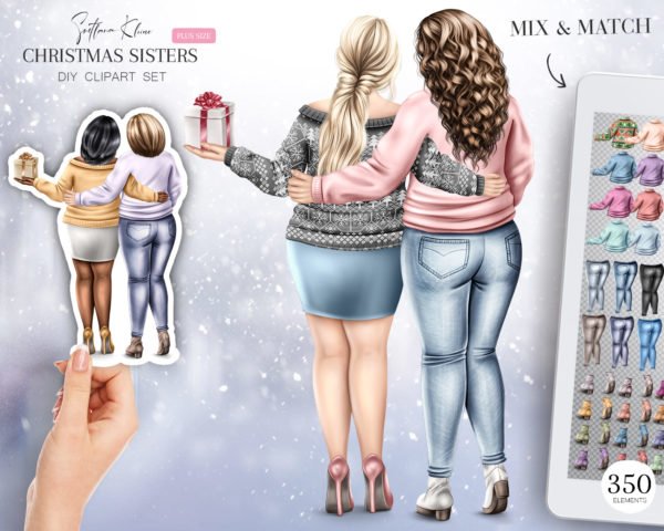 Plus Size Christmas Sisters Clipart