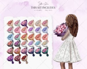 Girl with Flowers Clipart