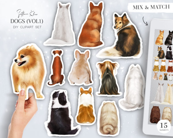 Dogs Clip Art, Collie, Pomeranian, Corgi, Samoyed Dog