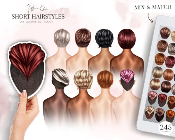 Short Hairstyles Clipart, Woman Hair CLip Art, Hair PNG