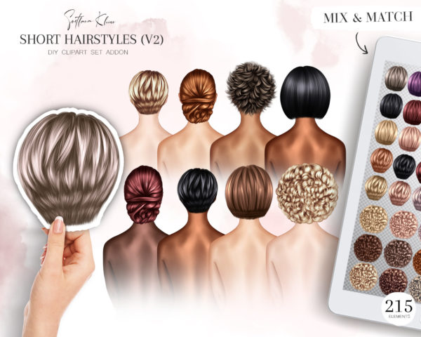 Short Hairstyles Clipart Vol2, Woman Hair CLip Art, Hair PNG