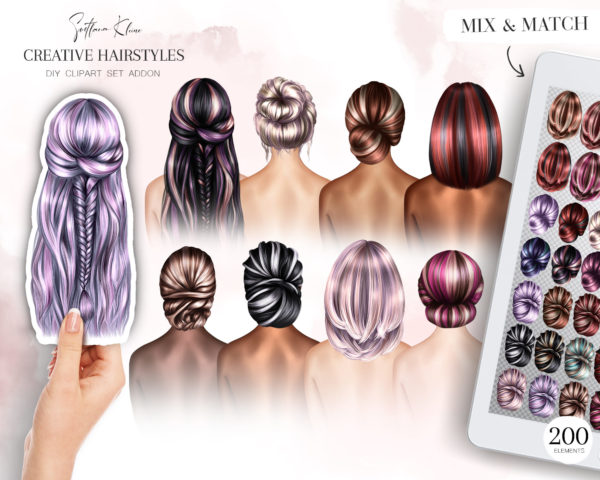 Creative Hairstyles Clipart, Rainbow Hair, PNG Clip Art