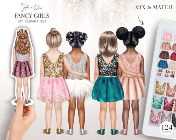 Fancy Girls Clip Art, Sparkle Dress Clipart