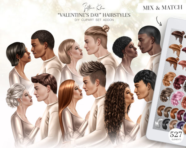 Valentine’s Day Hairstyles Clipart, Side View