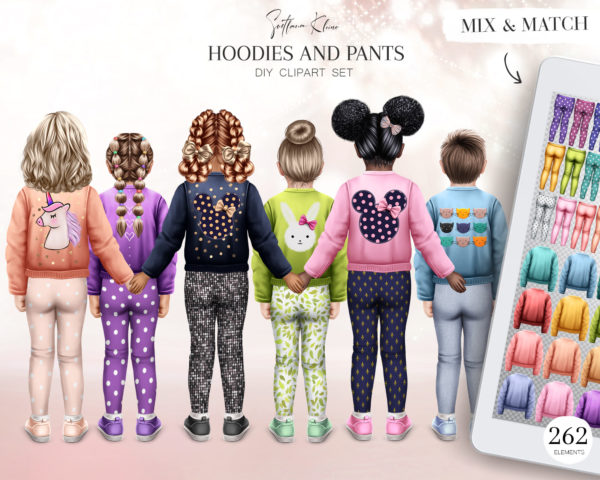 Toddlers Clip Art, Hoodies and Pants Clipart, Clothes PNG