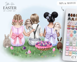Easter Clipart, Easter Children Clip Art, Rabbits, Eggs