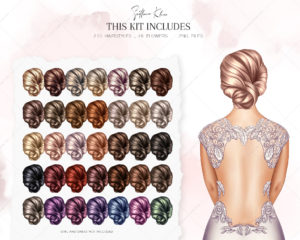 Holiday Hairstyles Clip Art, Elegant Hair Clipart, for Woman