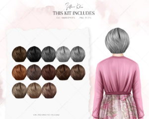 Hairstyles for Elderly Woman Clip Art, Gray Hair Clipart