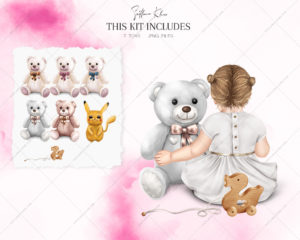 Baby with Toy Clipart, Baby and Bear Clip Art
