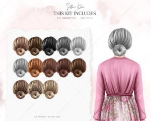 Hairstyles for Elderly Woman Clip Art, Gray Hair Clipart