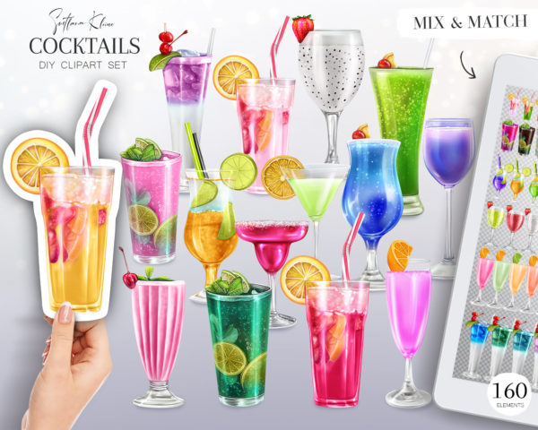 Cocktails Clip Art, Mojito, Milkshake, Tequila, Blue Curacao
