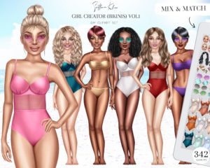 Girls in Bikinis Clip Art, Doll Creator, Summer Girls PNG
