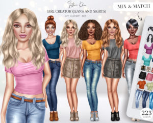 Girl Creator Clip Art, Jeans and Skirts PNG, Custom Girl