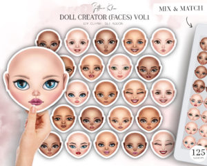 Doll Faces Clip Art, Custom Face, Character Creator Addon