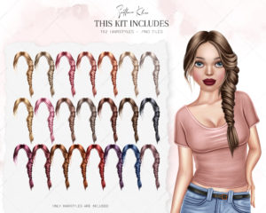 Doll Hairstyles Clipart V2, Custom Hair Clip Art, Doll Hair