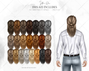 Long Hairstyles Clipart, Hair for Men Dolls Clip Art