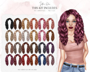 Doll Hairstyles Clipart, Custom Hair Clip Art, Long Hair PNG