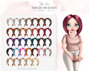Short Hairstyles CLip Art, Doll Hair Add-on, Girls Hairstyle