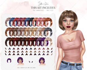 Doll Hairstyles Clipart V2, Custom Hair Clip Art, Doll Hair