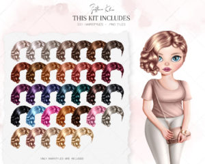 Short Hairstyles CLip Art, Doll Hair Add-on, Girls Hairstyle