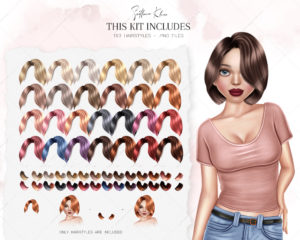 Doll Hairstyles Clipart, Custom Hair Clip Art, Long Hair PNG