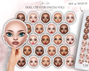 Girl Faces Clip Art, Custom Face PNG, Doll Creator