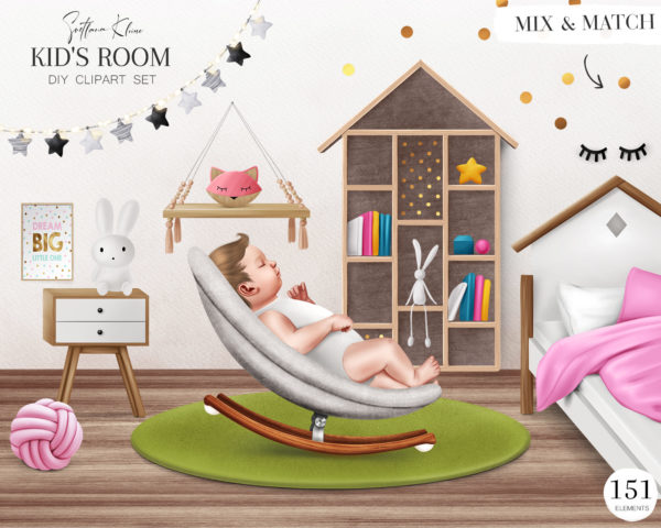 Kid’s Room Clip Art, Furniture, Nursery Room, Baby PNG