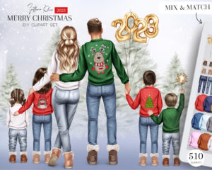 Merry Christmas Clipart, Family Creator, Holiday Family PNG