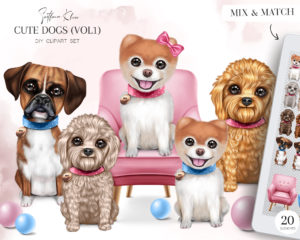 Cute Dogs Clip Art, Boxer, Labradoodle, Spitz Boo PNG