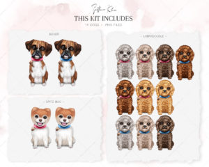 Cute Dogs Clip Art, Boxer, Labradoodle, Spitz Boo PNG