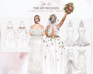 Bridal Salon Clip Art, Wedding Clipart, Bride PNG, Plus Size