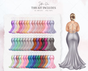 Evening Dresses Clipart, Curvy Bridesmaids Clip Art, Dress