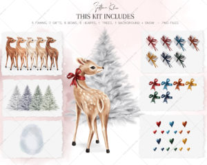 Christmas Time Clip Art, Baby and Fawn PNG, Custom Portrait