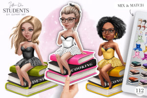 Students Girls Clip Art, Teacher Doll Creator, Books PNG