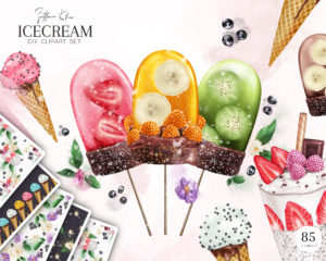 Icecream Clip Art, Fruits PNG, Strawberry, Kiwi, Banana