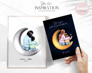 To The Moon and Back Clip Art, Mom and Child Clipart, Moon