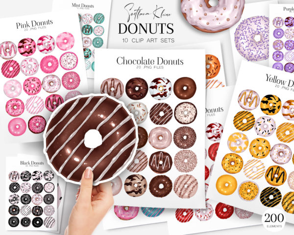 Donuts Mini-Bundle Clip Art, Rainbow Sweets, Stickers Ideas