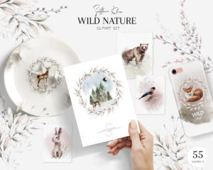 Wild Nature Clipart, Forest PNG, Fox, Bear, Rabbit Clip Art