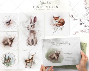 Wild Nature Clipart, Forest PNG, Fox, Bear, Rabbit Clip Art