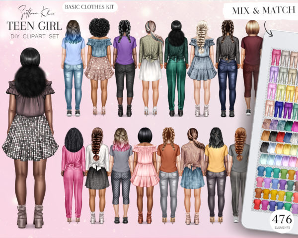 Teen Girl Creator, Teen Girl Custom Clipart, Clothes Kit