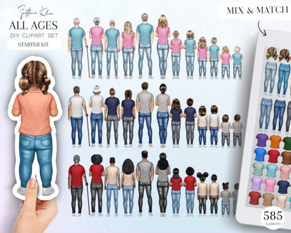 People Clipart, All Ages, Custom Character, Big Family PNG