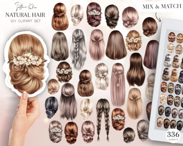 Natural Hair Clip Art, Hairstyles PNG, for Dolls, Woman Hair