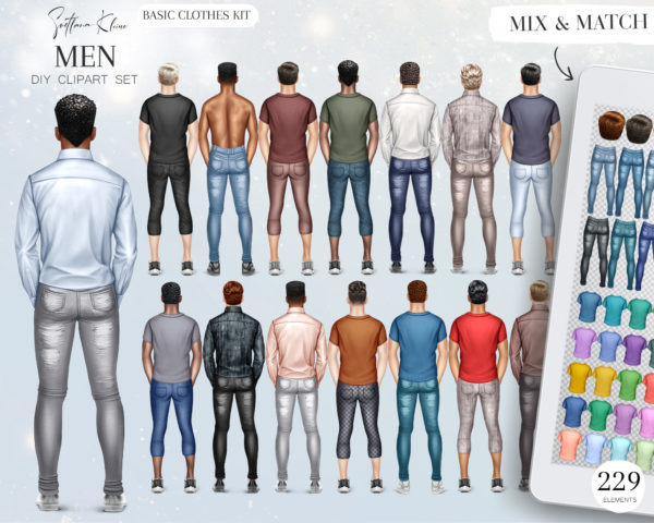 Men Clothes Kit, Men Clipart, Custom Men Portrait PNG