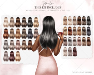 Natural Hair Clip Art, Hairstyles PNG, for Dolls, Woman Hair