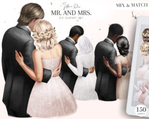 Mr. and Mrs. Clipart, Wedding, Married, Love Couple PNG